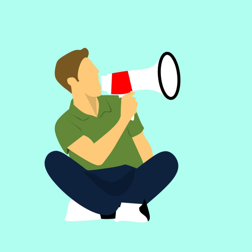 Illustration of young man yelling "Get Your Instagram Shoutout"