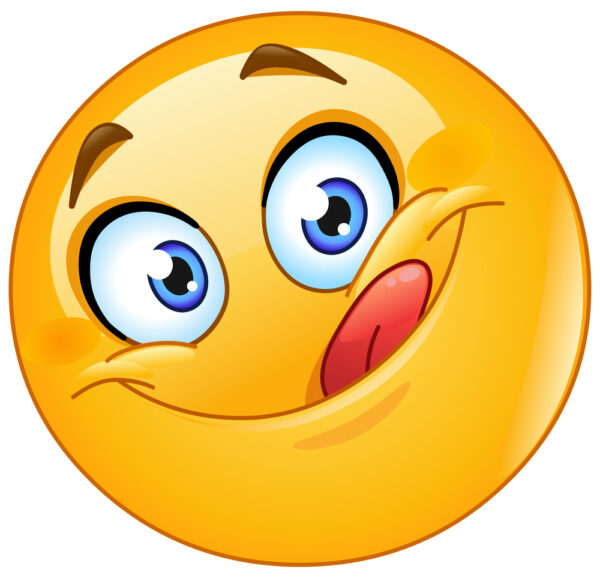 Yummy and hungry emoticon licking his lips with tongue out