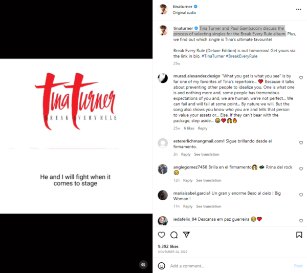 Tina Turner and Paul Gambaccini discuss the process of selecting singles for the Break Every Rule album. The Iconic Tina Turner on Instagram: A Look at Her Life and Music