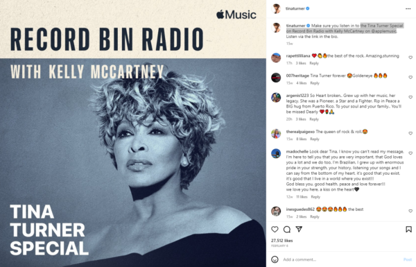 the Tina Turner Special on Record Bin Radio with Kelly McCartney on @applemusic - The Iconic Tina Turner on Instagram: A Look at Her Life and Music