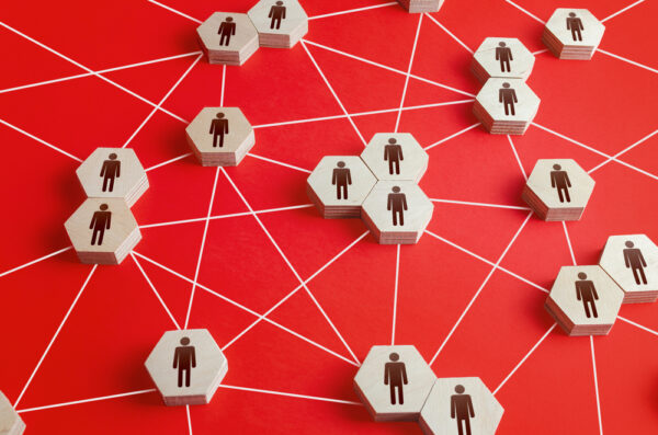 Network of connected people. Interactions between employees and working groups. Networking. Communication in the company. Dynamic hierarchical system. Partnerships, business connections. Cooperation - https://depositphotos.com/471480612/stock-photo-network-connected-people-interactions-employees.html - 