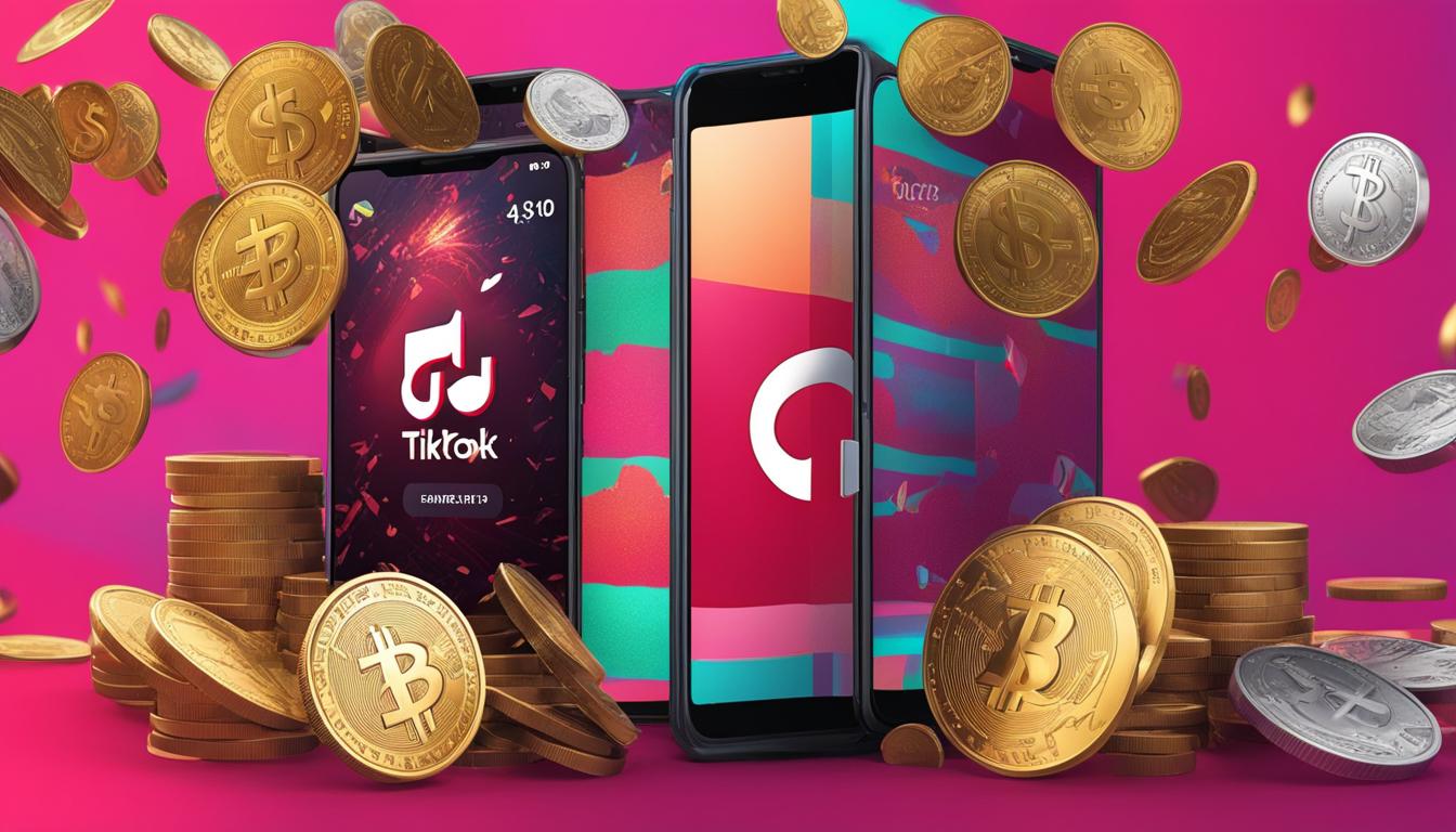 Capture the essence of TikTok by featuring a vibrant and energetic dance video with lots of views. Use bright and bold colors to highlight the excitement of the platform and emphasize the concept of "buying" views