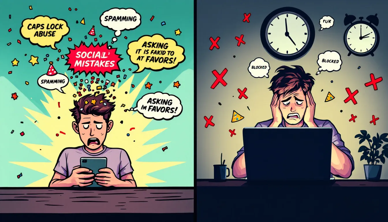 A visual representation of common mistakes to avoid when messaging celebrities on social media.